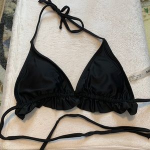 Black Bottom Ruffle Bikini Top SHEIN